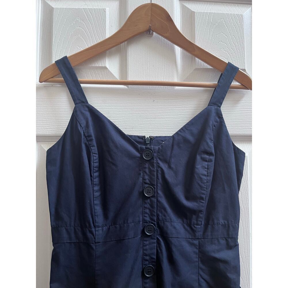 Nordstrom Signature Navy Blue Cotton Pocket Midi Dress Size 4 Small Loose Hem - Picture 5 of 10